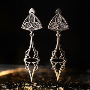 Oxidized Sterling Silver Gothic Trefoil Dangle Earrings