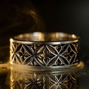 Sterling Silber Ehering Gothic: Kathedralen Fensterring