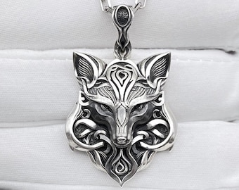 Gothic Fox Pendant Silver – Sterling Silver Fox Necklace | Mystical Animal Totem Jewelry for Men and Women