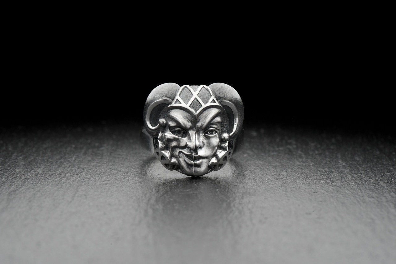 Huge 925 Sterling Silver King Joker Skull Ring Mens Biker