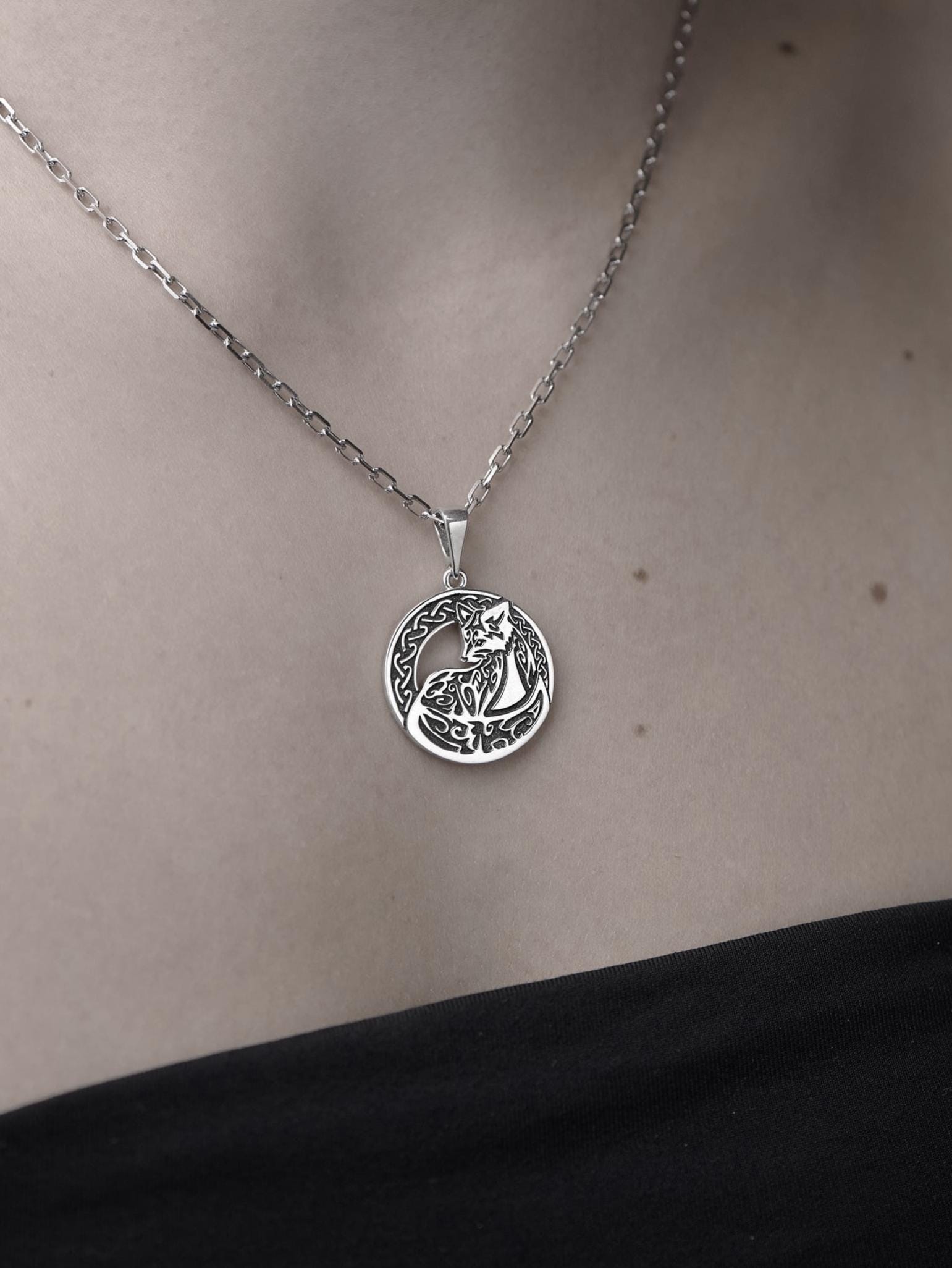 Collana Gatto Celtico Volpe Pagana In Acciaio Inox Tono Argento - Lady S Creations - Foto 2