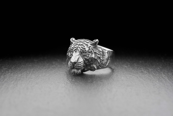 Sterling Silver Tiger Head Ring, Tiger Ring, Tiger Lovers