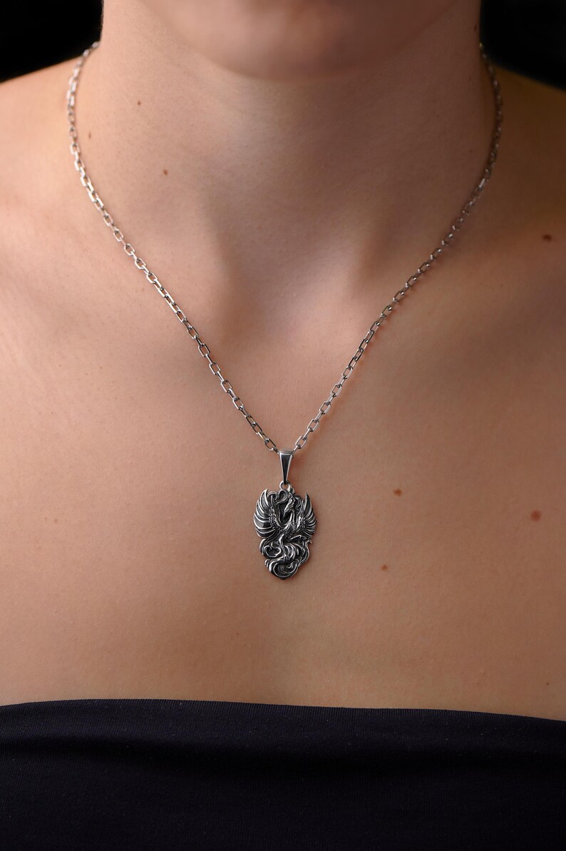 Ciondolo Fenice in argento sterling: collana ispirata alla mitologia, gioiello fatto a mano immagine 5