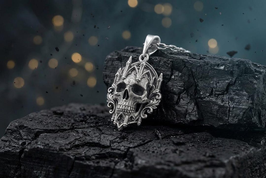 Gothic Cathedral Skull Pendant, Sterling Silver Memento Mori Necklace ...