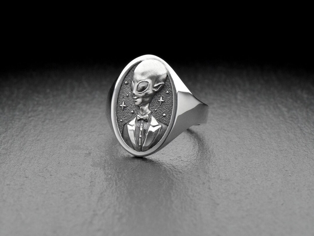 Sterling Silver Alien Groom Ring: Handmade Space Jewelry - Etsy
