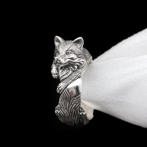 Wrap Around Fox Ring Sterling Silver • Animal Spirit Ring with Optional Gemstone Eyes or 24k Gold Finish • Woodland Jewelry Gift for Her Him