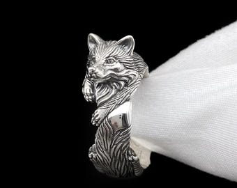 Sterling Silber Fuchs Ring: Wrap rund Tier Schmuck, Edelstein Augen Option