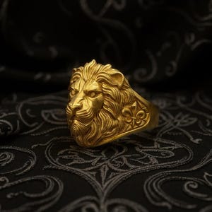 Sterling Silver Lion Ring: Handmade Animal Jewelry Gold Coating
