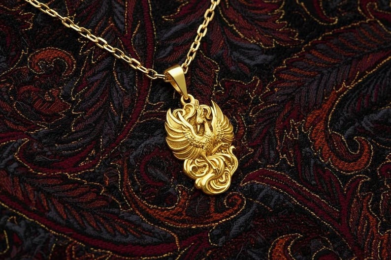 Ciondolo Fenice in argento sterling: collana ispirata alla mitologia, gioiello fatto a mano Gold Coating