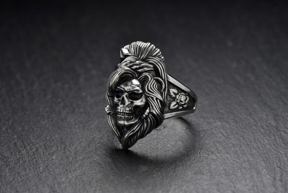 Jude Jewelers Gothic Skull Skeleton Ring - Rhodium Plated Brass, Created Red Turquoise, Cocktail Party Biker Ring - View #6