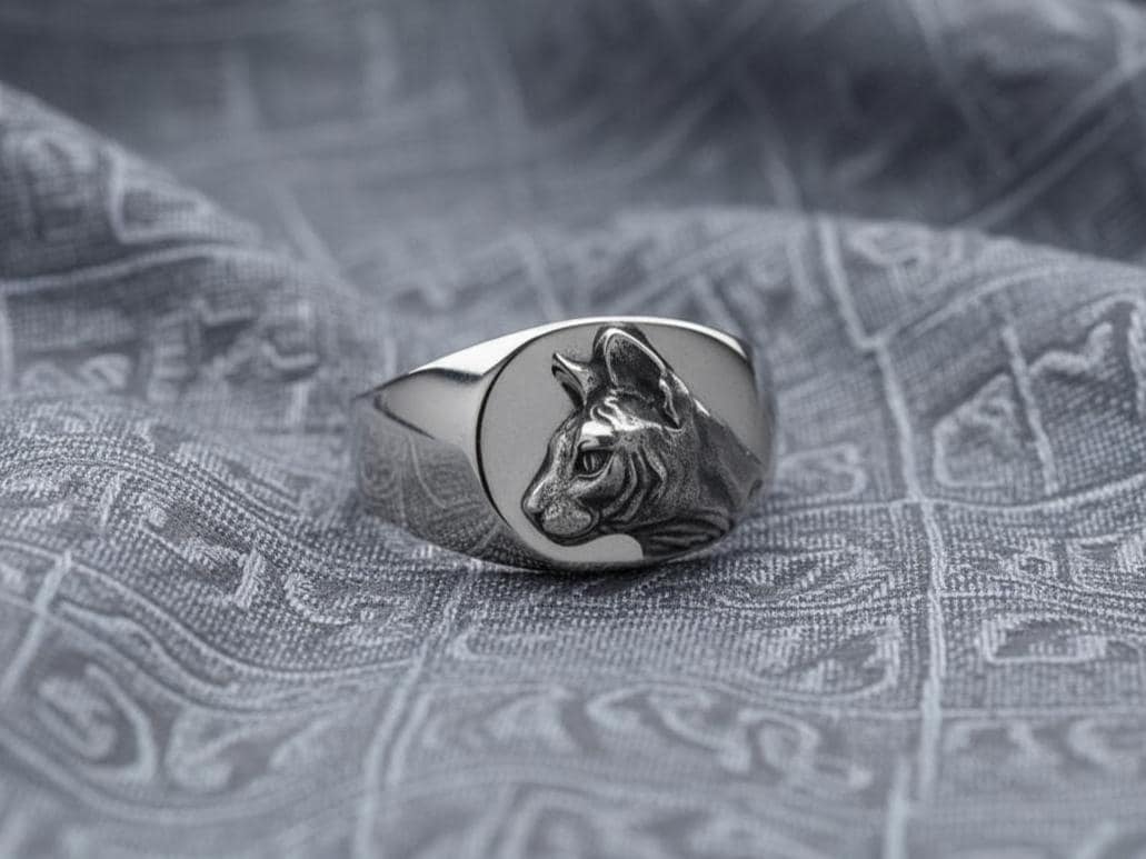 Sterling Silver Sphynx Cat Signet Ring: Handmade Pet Jewelry