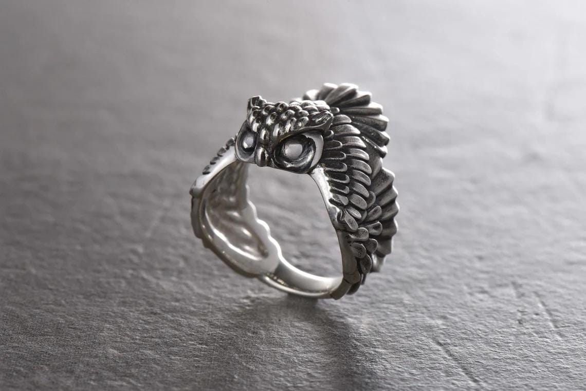 Sterling Silver Owl Ring: Forest Mage, Spirit Animal Jewelry