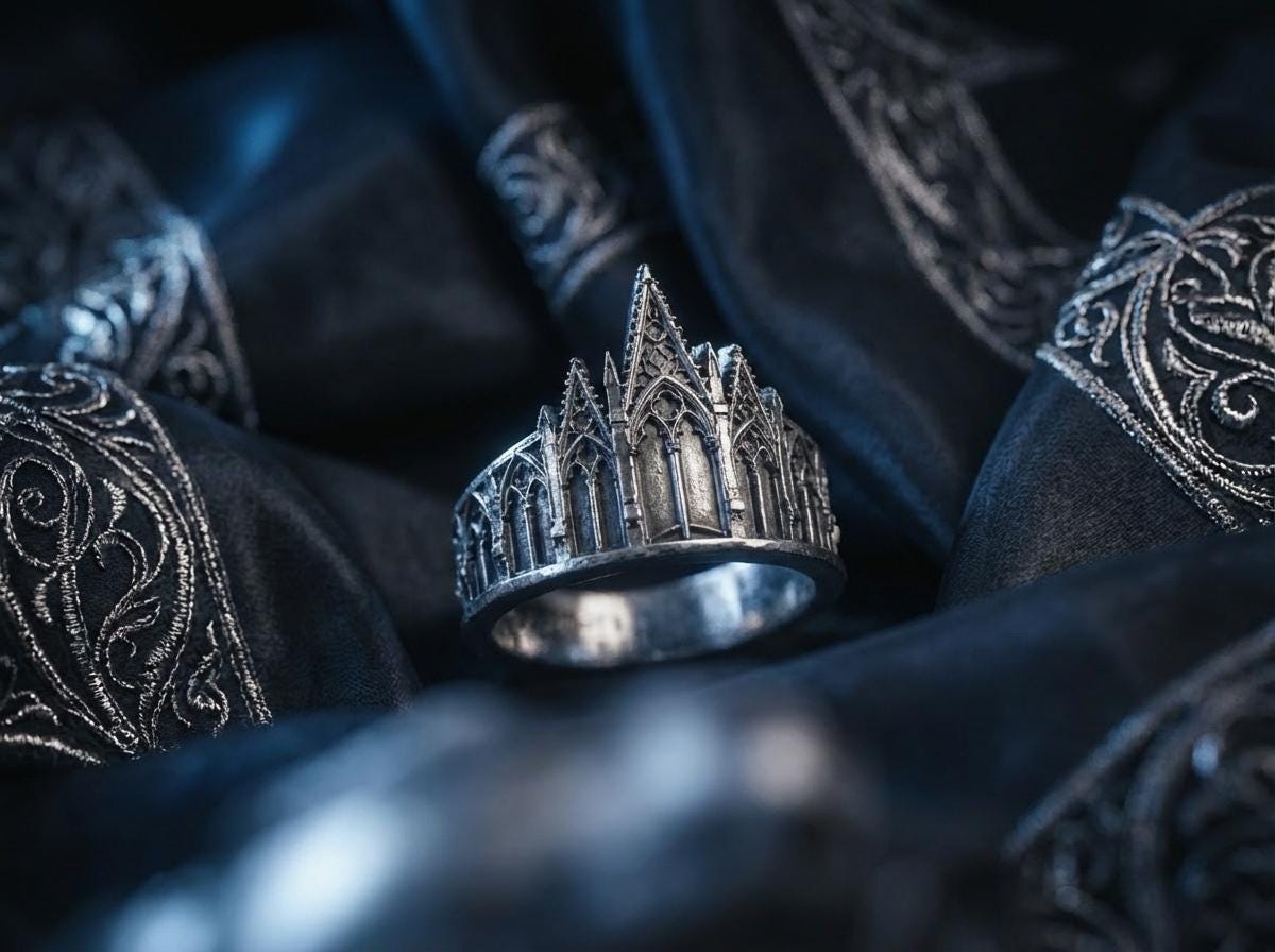 Gothic Cathedral Ring, Sterling Silver Church Facade