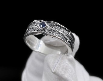 Oxidized Sterling Silver Gothic Ring: Gemstone Medieval Jewelry