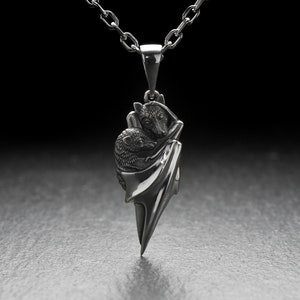 Colgante de zorro volador, collar de murciélago de plata de ley, joyería Whimsigoth, dije de murciélago frugívoro gótico, regalo de romance oscuro, amuleto de animal nocturno