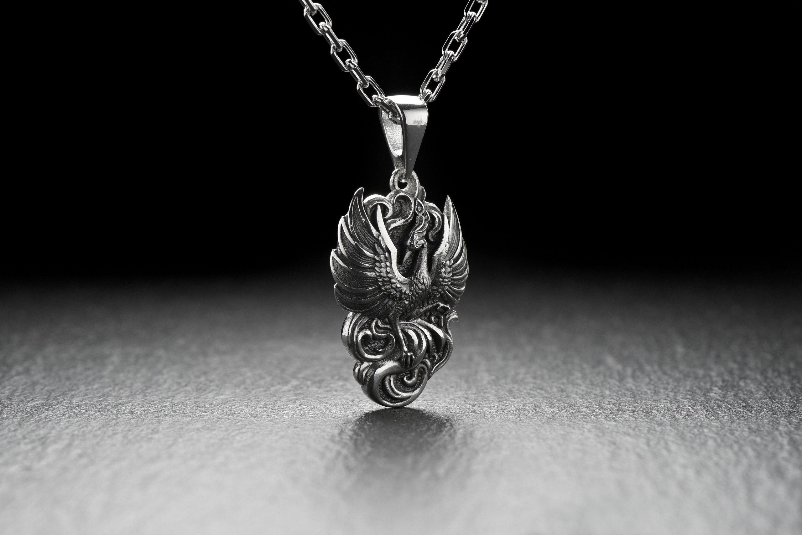 JERWLI Collana Fenice In Argento 925 – Ciondolo Simbolo Di Rinascita, Gioiello Per Donna Con Catena 45 Cm