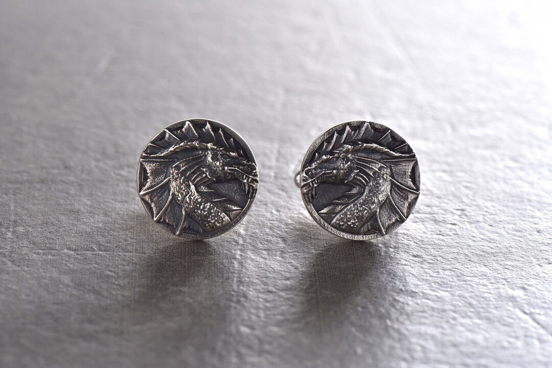 Boutons De Manchette Vintage En Argent Sterling - Dragon Motif - Modèle 91016