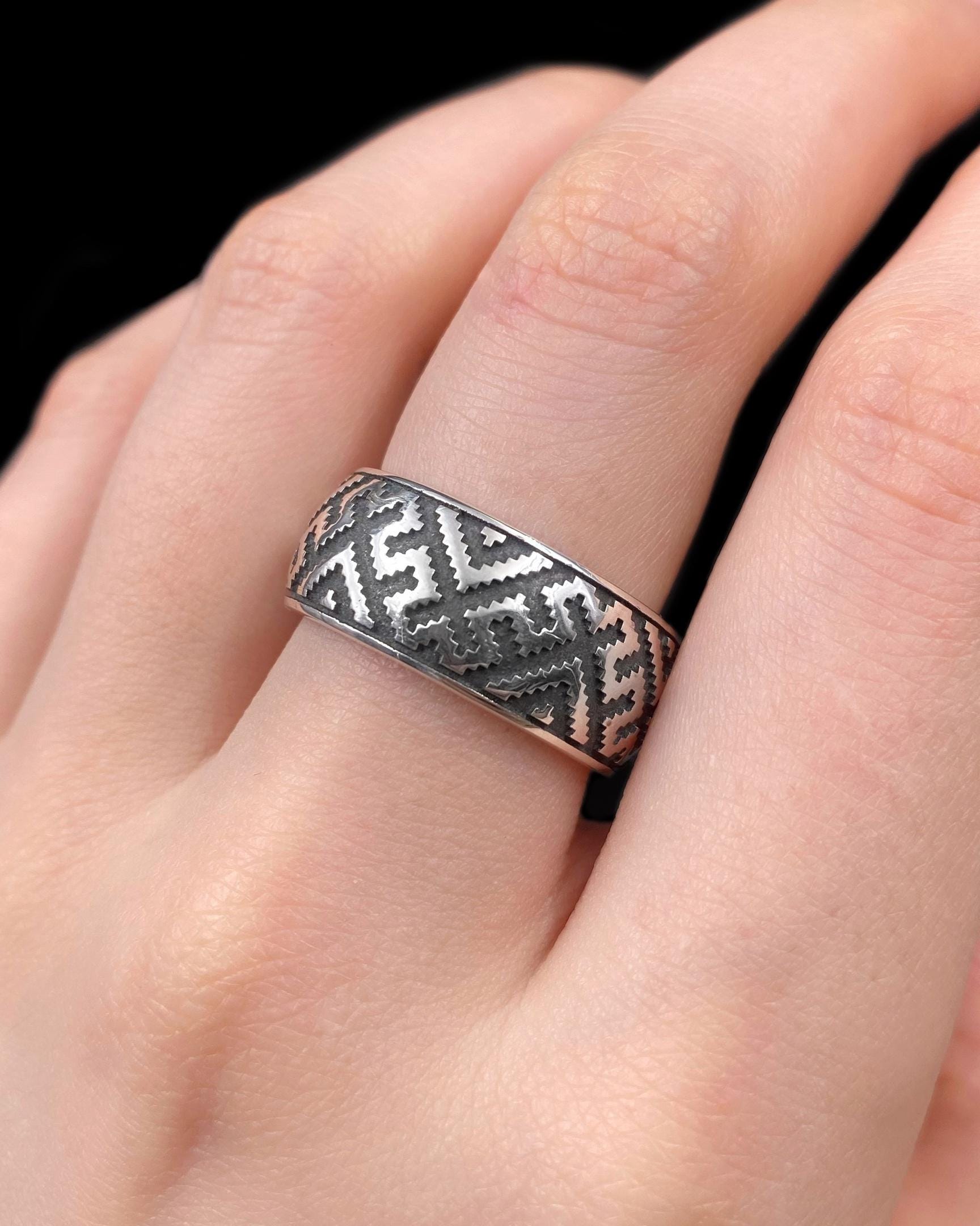 Sterling Silver Wedding Ring Set: Tribal Totem Matching Bands - Etsy