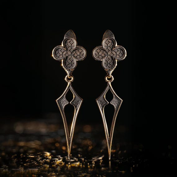 Sterling Silver Gothic Earrings, Medieval Jewelry, Witch Earrings