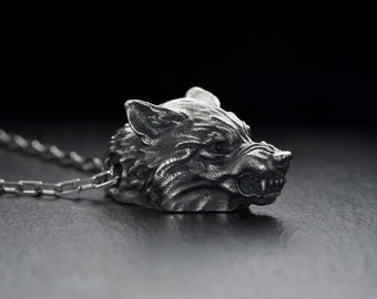 ★追跡&関税込【MIANSAI】シルバーWolf Pendant Necklace Sterling Silver Werewolf Necklace, Handmade Wolf Pendant
