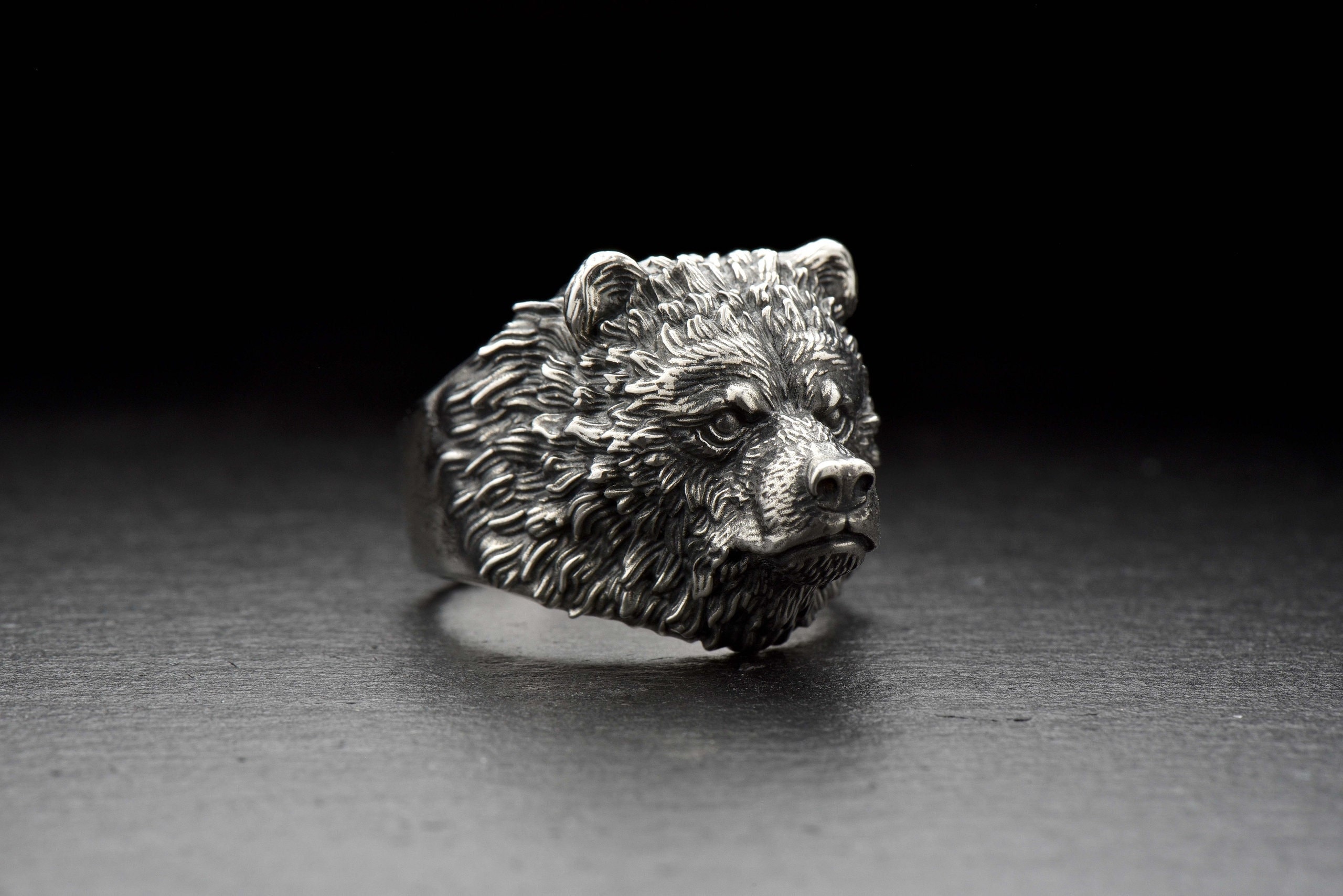 Sterling Silver Grizzly Bear Ring: Rustic Wildlife Jewelry