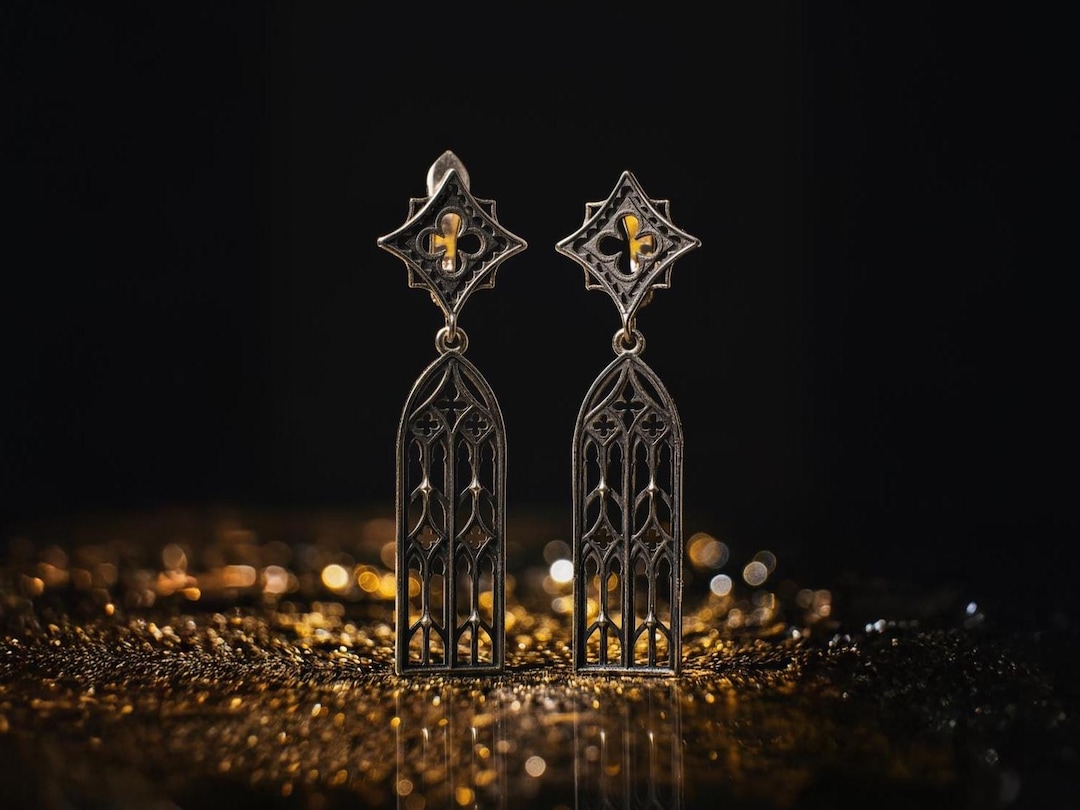 Sterling Silver Gothic Window Earrings: Oxidized Medieval Jewelry
