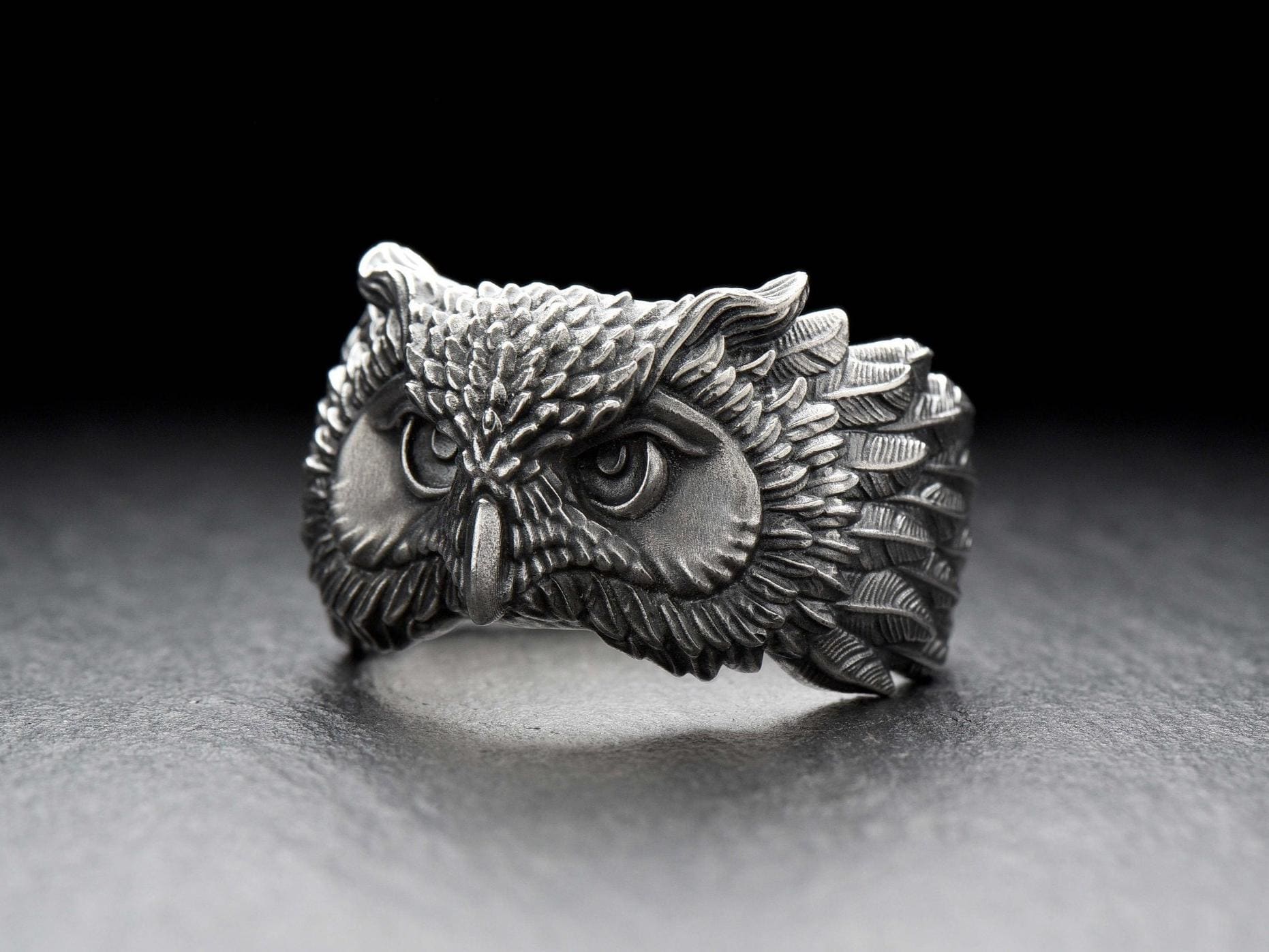 Oxidized Sterling Silver Owl Ring: Bird Totem Jewelry