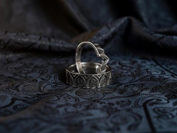Gothic Sterling Silver Wedding Ring Set: Cathedral Jewelry - Etsy