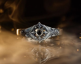 Oxidized Sterling Silver Gothic Ring: Gemstone Medieval Jewelry
