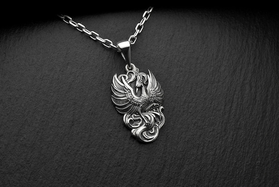 Sterling Silver Phoenix Pendant: Mythology Necklace, Handmade Jewelry