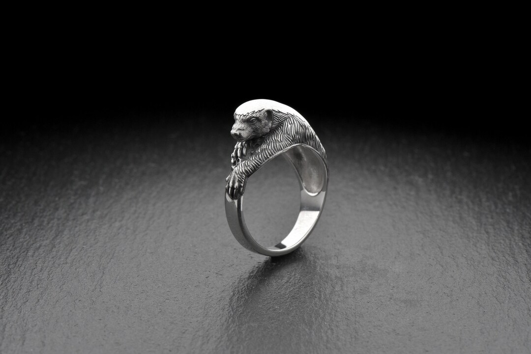 Sterling Silver Ring Honey Badger, Honey Badger Jewelry, Animal Ring