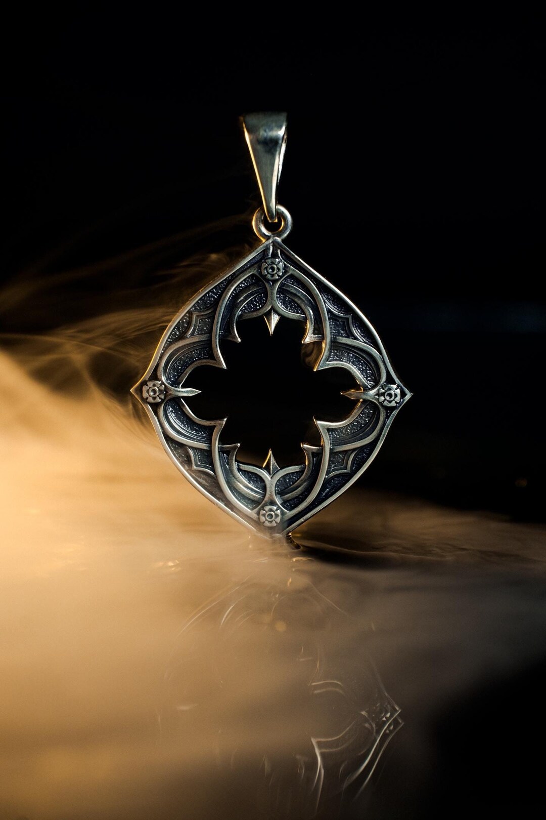 Sterling Silver Gothic Frieze Pendant: Oxidized Medieval