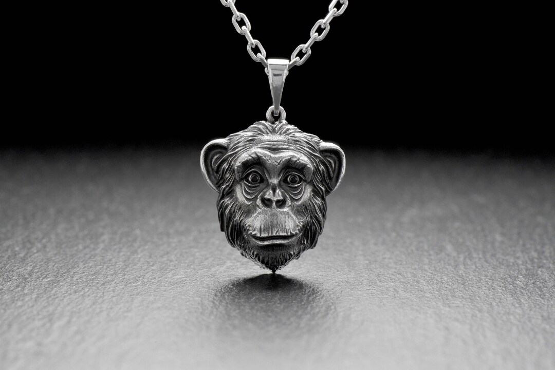 Sterling Silver Pendant Chimpanzee, Animal Necklace, Handmade Animal
