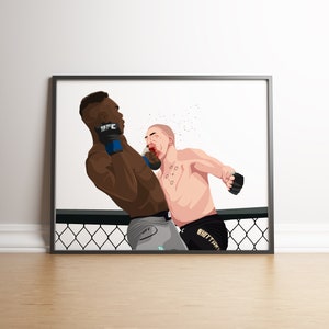 Israel "Stylebender" Adesanya KO's Robert Whitaker Poster UFC Wall Art | MMA | Flaches Design | Pop Art | Modernes Design | Minimalistischer Druck