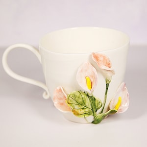 Handmade Calla Lily Ceramic Mug/ Handmade Ceramic Mug/ Coffee Mug/ Handmade Pottery Mug/ Unique mug/ Artist Mug/ Birthday Gift