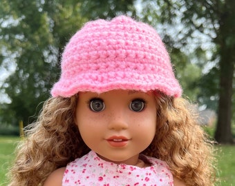 Pink Crochet Bucket Hat for 18 Inch Dolls