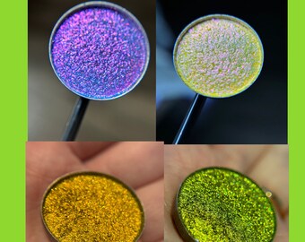 BRIGHTS MULTICHROME BUNDLE - is a collection of 4 hand pressed multichrome 26mm single eyeshadow toppers