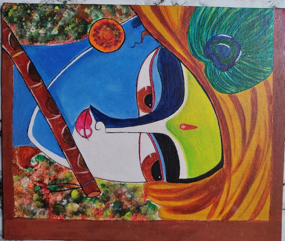 Hand Painted Lord Krishna Abstract Acrylic Painting on Canvas Board for  Home Decor and Wall Decor 