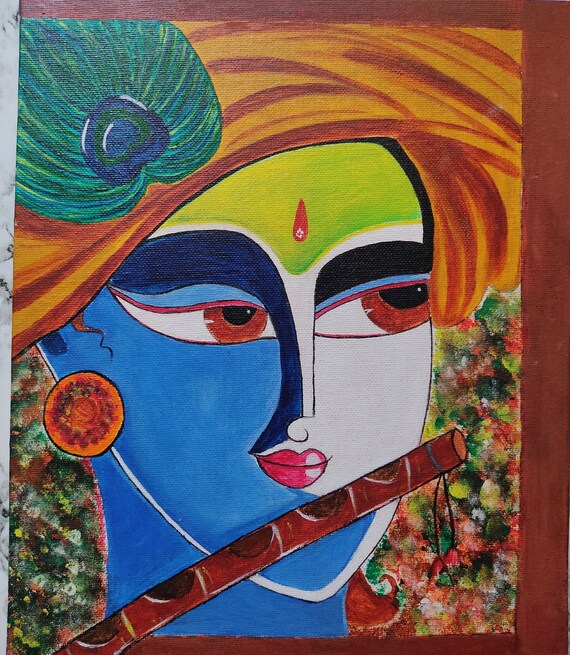 Hand Painted Lord Krishna Abstract Acrylic Painting on Canvas Board for  Home Decor and Wall Decor 