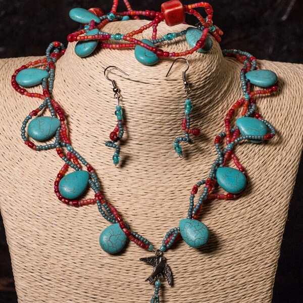 Turquoise drops, necklace and bracelet set