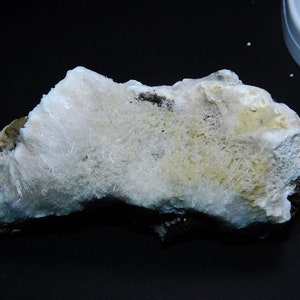 Puede incluir: Una roca blanca y marrón claro con una superficie rugosa y texturizada. La roca tiene un mineral blanco y fibroso que cubre la mayor parte de su superficie.