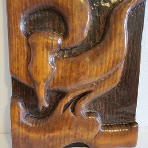 Abstract Bas Relief Wood Carving Sculpture - Wood Stained
