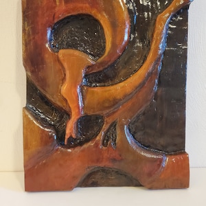 Abstract Bas Relief Tree-like Wood Carving Sculpture Acrylic Painted 2022