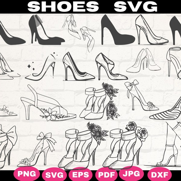 High heels shoes, Women shoes svg, Woman fashion svg, High heels clipart, Women shoes clipart, Floral shoes svg, flat shoes svg , cut files