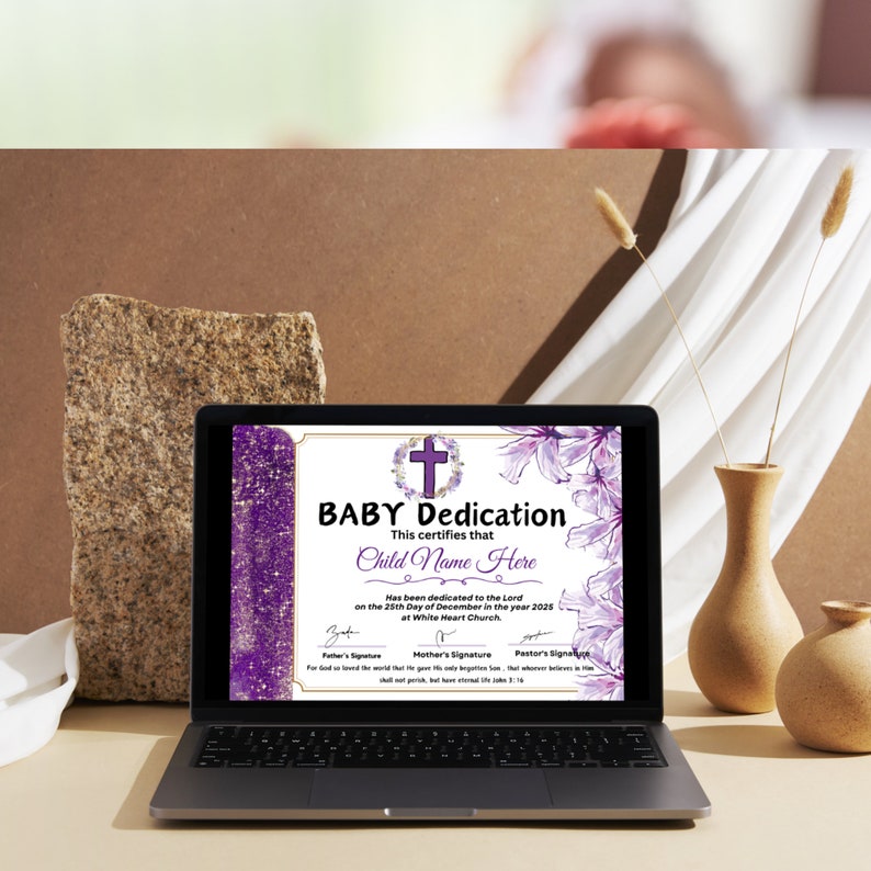 Baby Dedication Certificate Template, Baptism Certificate, Editable ...