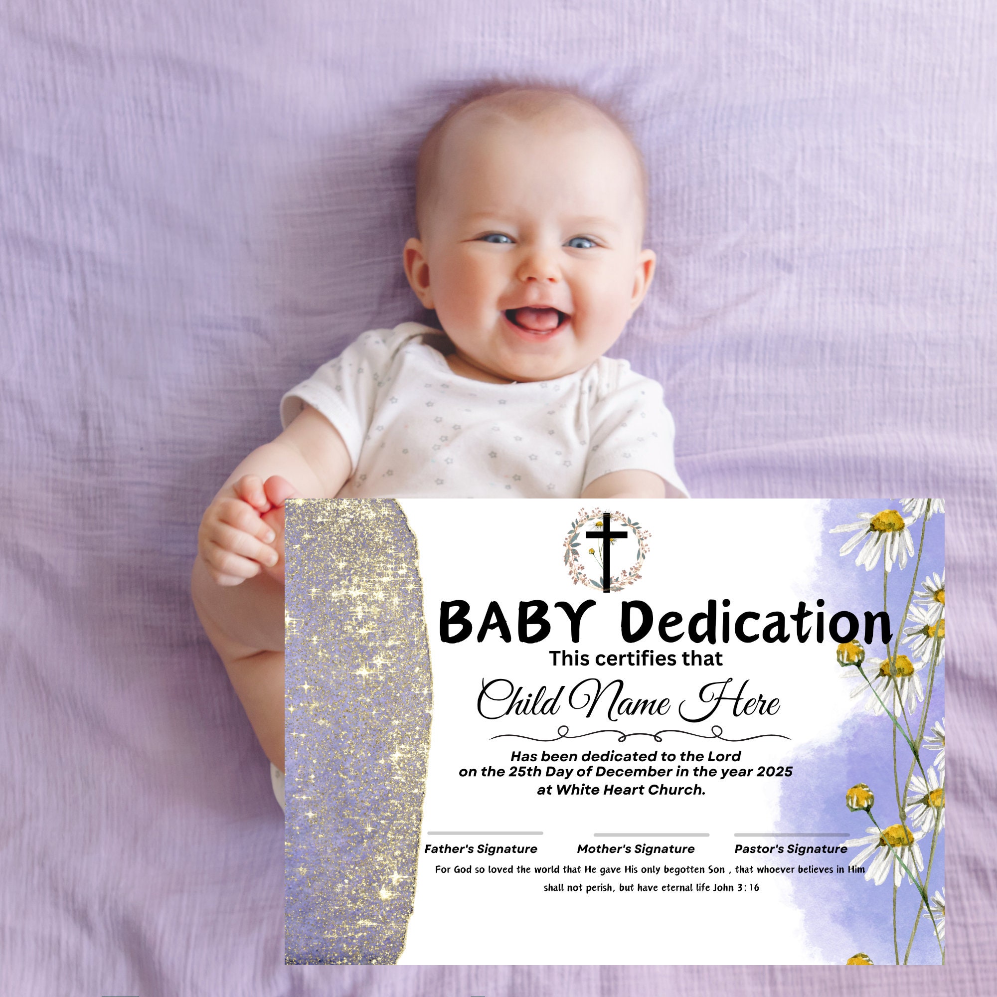 Baby Dedication Certificate Template, Baby Christening Dedication, Editable Printable Church