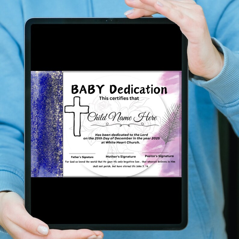 Child Dedication Certificate, Baby Dedication Certificate, Printable
