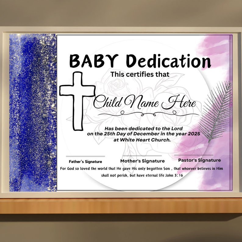 Child Dedication Certificate, Baby Dedication Certificate, Printable