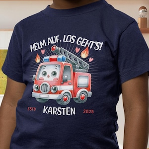 Personalized Children&#39;s T-Shirt Birthday Child Boy Fire Department Fan Rescue Vehicles Fireman Motif Shirt with Name Birthday Shirt