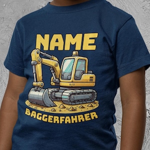 Personalisiertes Kinder Bagger T-Shirt mit Namen, Schultüte Bulldozer Tshirt, Kindergarten Geburtstagsgeschenk Jungs, kleiner Baggerfahrer